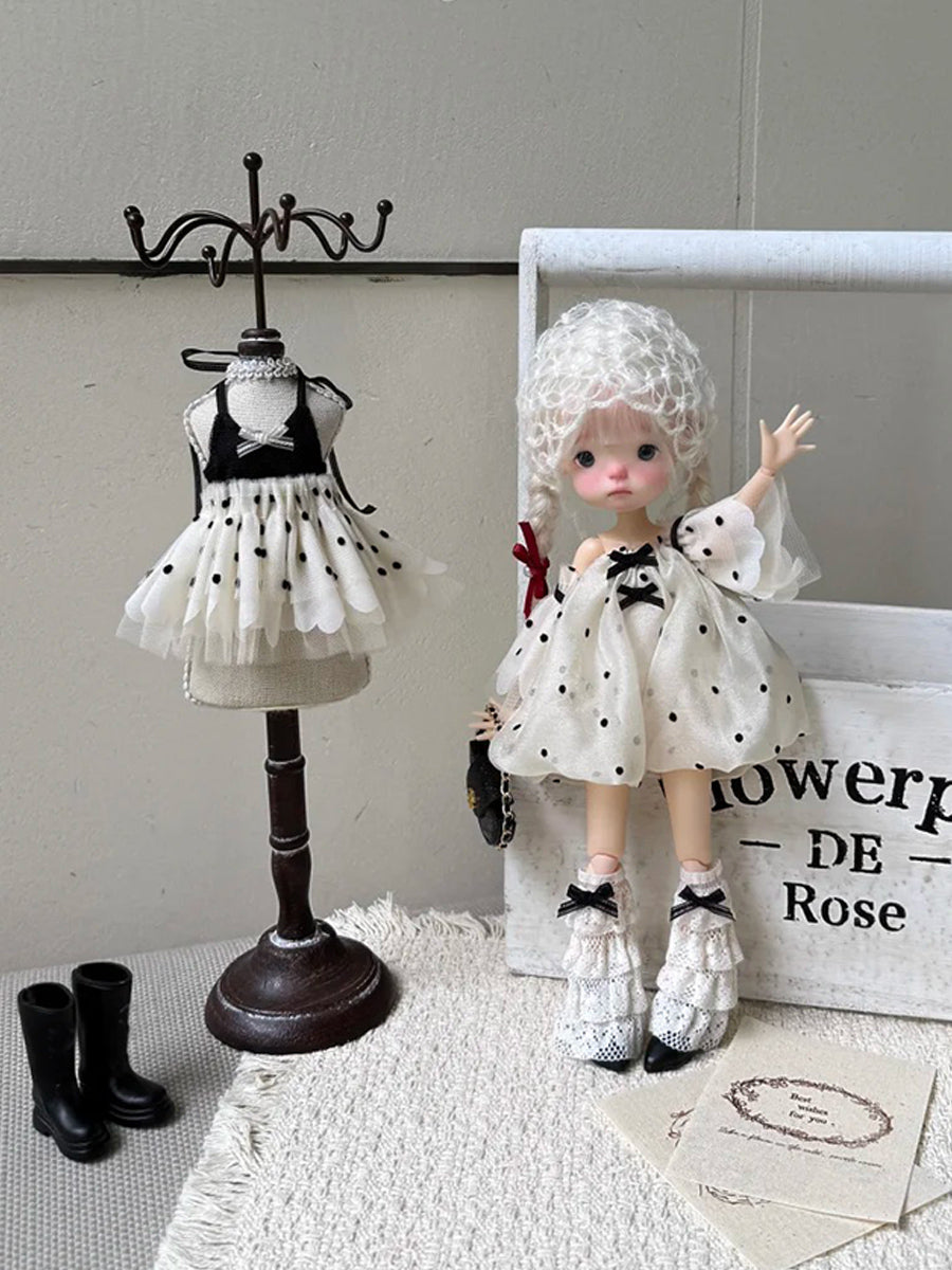 Chic Polka Dot Tulle Blythe 1/6 BJD Outfit On Doll Display | ToastDoll