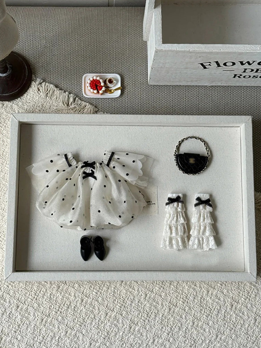 Chic Polka Dot Tulle Blythe 1/6 BJD Outfit Flat Lay | ToastDoll