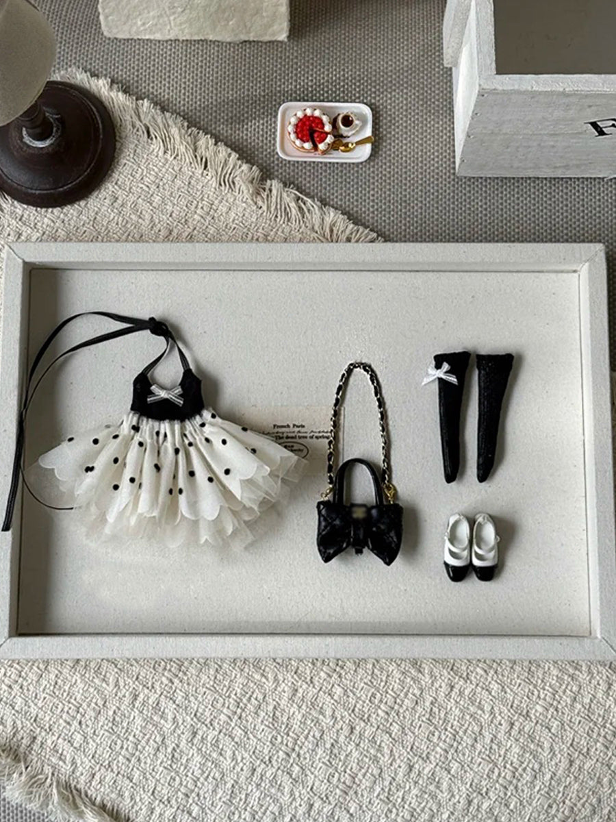 Chic Polka Dot Tulle Blythe 1/6 BJD Dress Set Flat Lay | ToastDoll