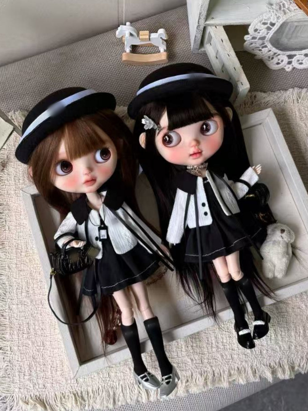 Black Chic Blythe 1/6 BJD Outfit On Doll Display | ToastDoll