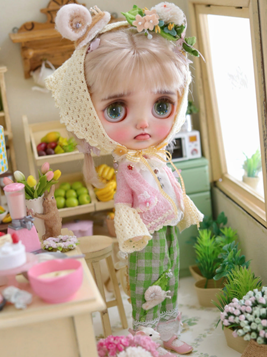 Handmade Outfit for Blythe/Pullip, Country Garden in Green and Pink