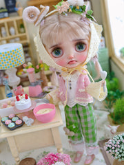 Handmade Outfit for Blythe/Pullip, Country Garden in Green and Pink