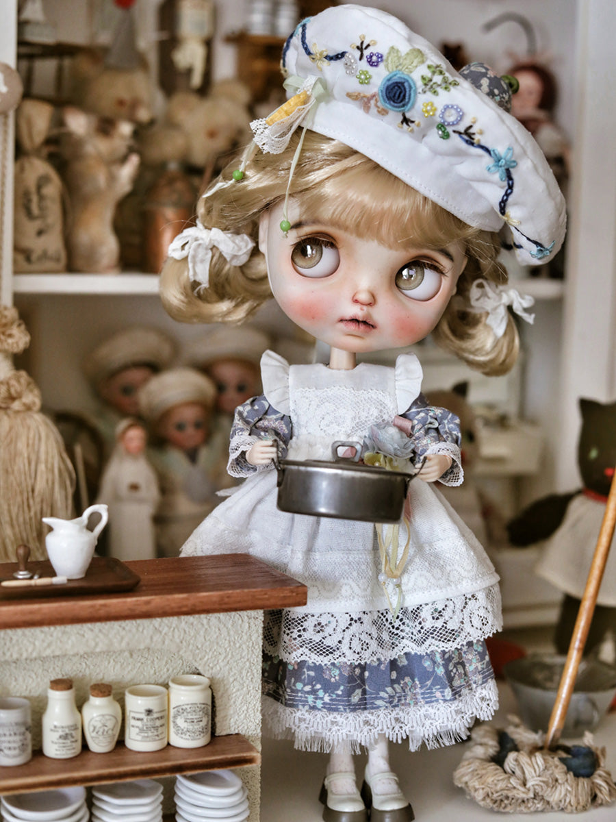 Handmade Outfit for Blythe/Pullip, Sweet Baker Dress Set with Embroidery