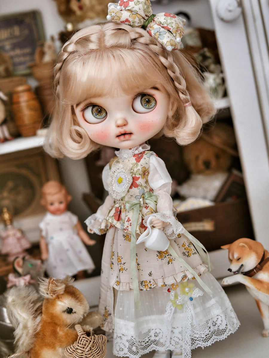 Handmade Outfit for Blythe/Pullip, Sweet Baker Dress Set with Embroidery