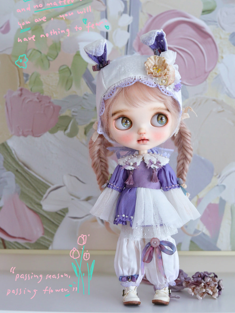 Handmade Outfit for Blythe/Pullip, Country Bunny Hat Pants Set in Purple