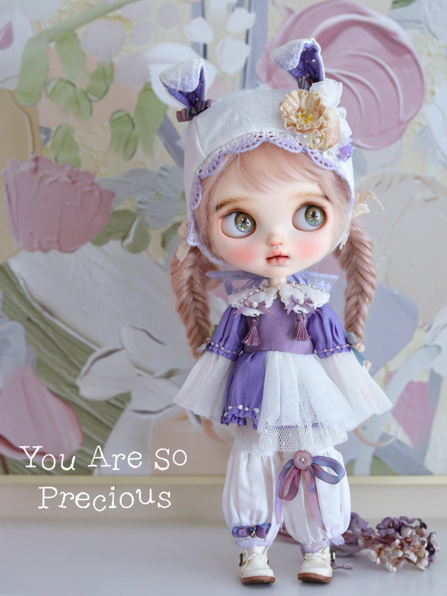 Handmade Outfit for Blythe/Pullip, Country Bunny Hat Pants Set in Purple