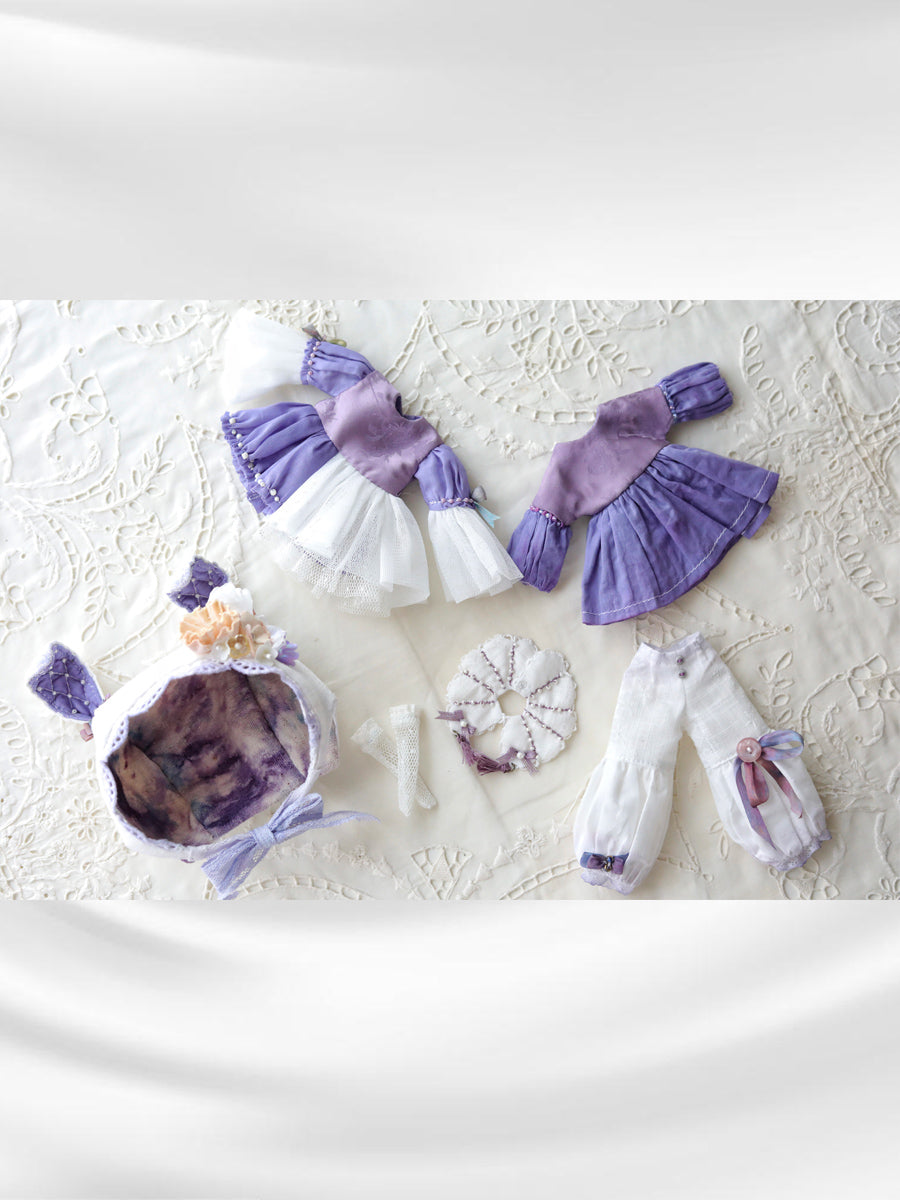 Handmade Outfit for Blythe/Pullip, Country Bunny Hat Pants Set in Purple