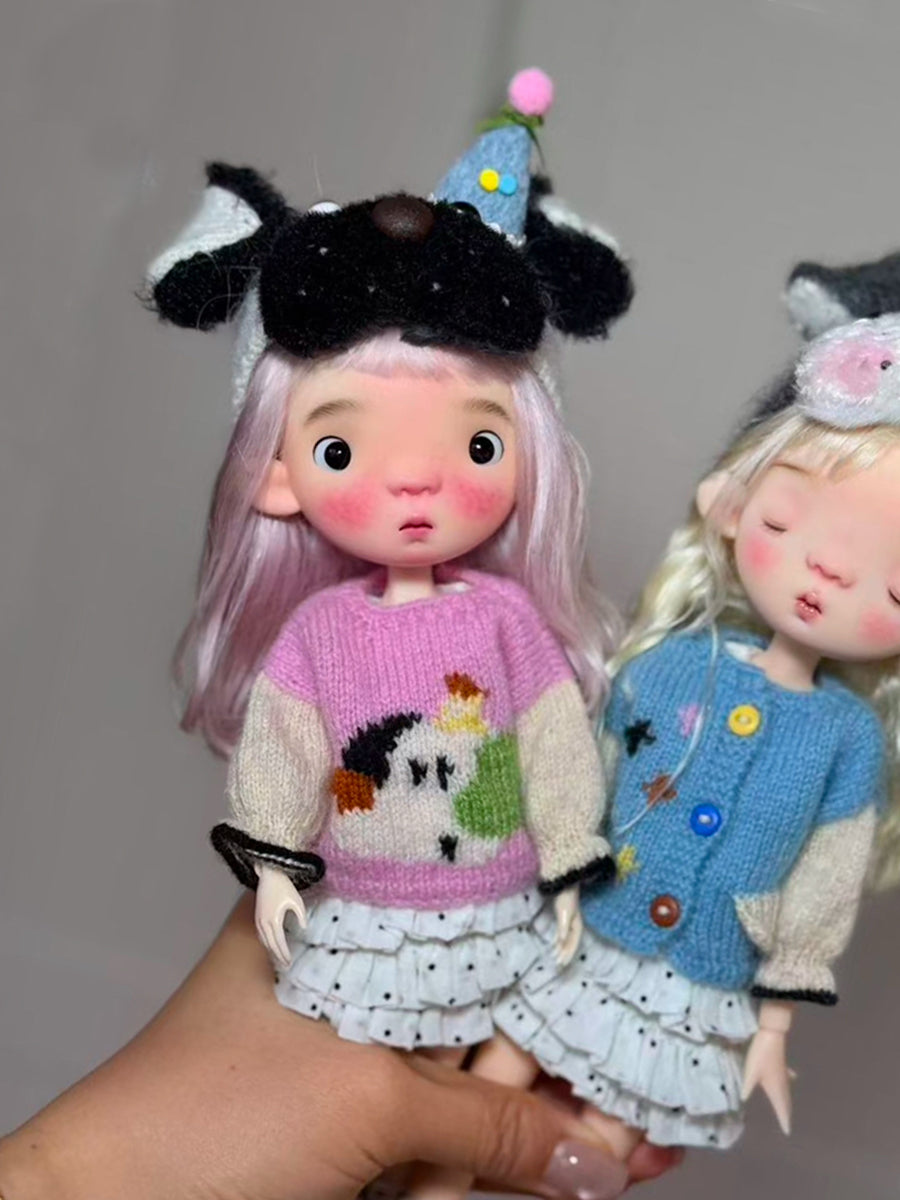 Puppy Sweater Tiered Dress 1/6 BJD Pink Outfit | ToastDoll