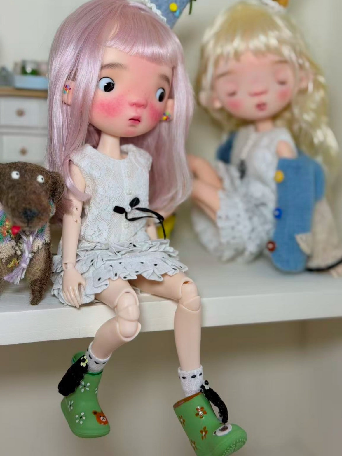 Puppy Sweater Tiered Dress 1/6 BJD Pink Outfit Detail | ToastDoll