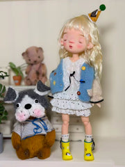 Puppy Sweater Tiered Dress 1/6 BJD Light-Blue Outfit On Doll Display | ToastDoll