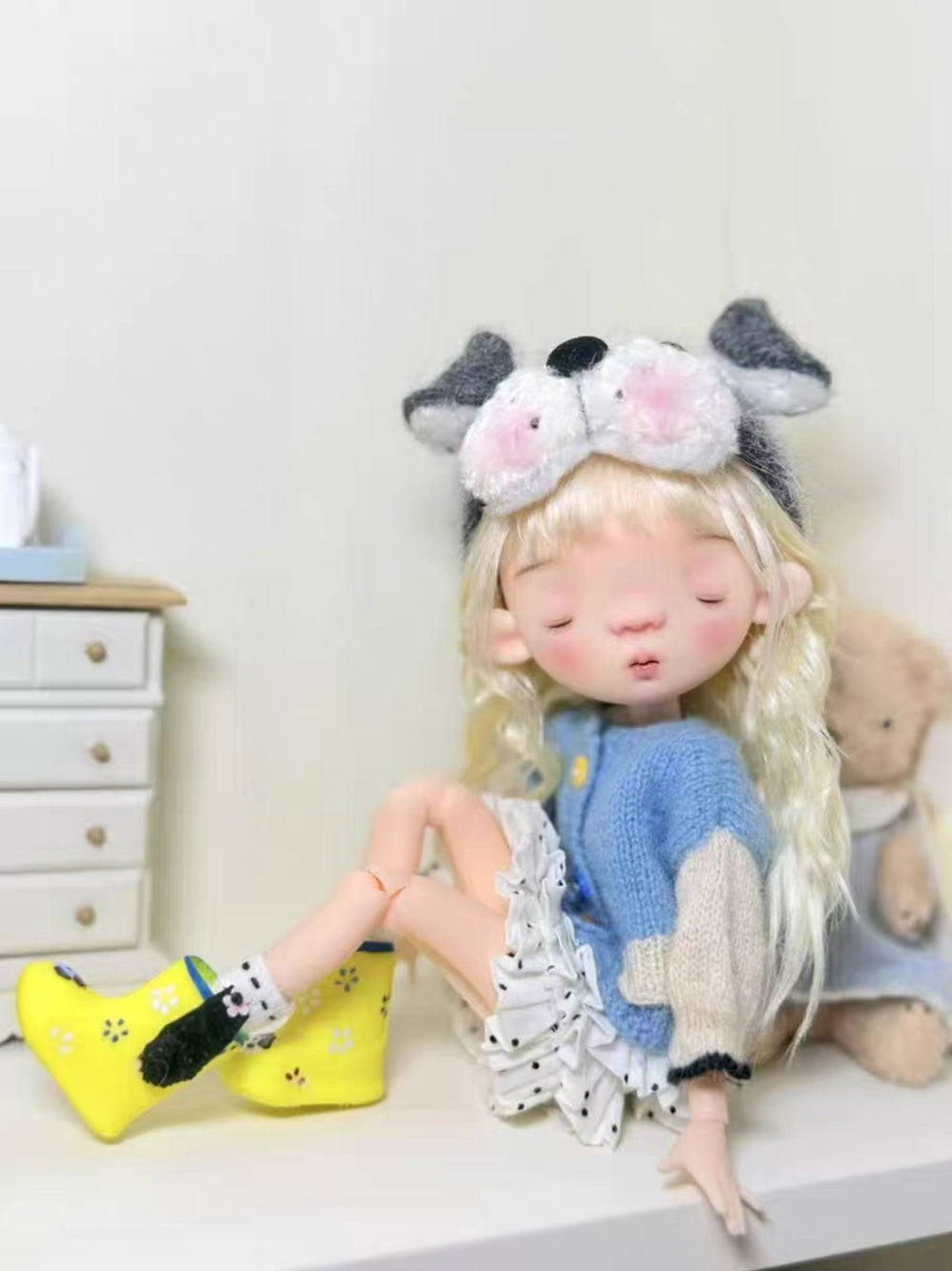 Puppy Sweater Tiered Dress 1/6 BJD Light-Blue Outfit | ToastDoll