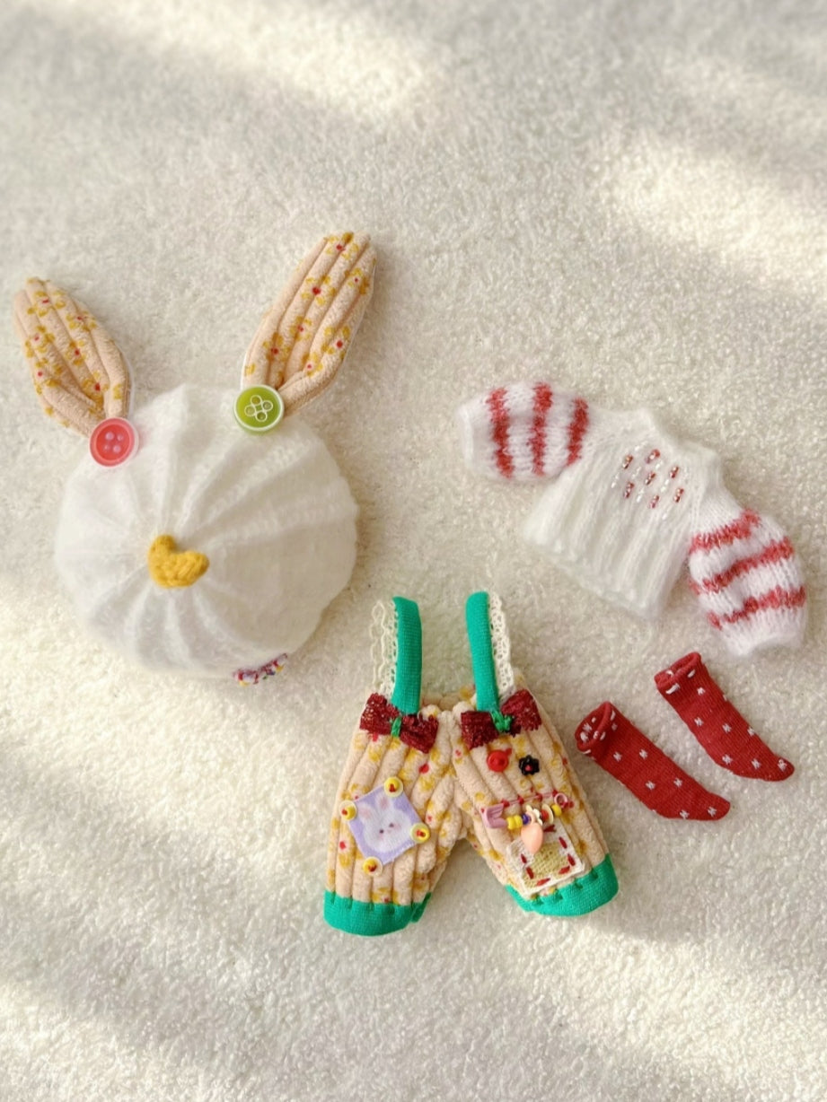 Bunny Ear Colorful Knit OB11 Colorblock Sweater Outfit Flat Lay | ToastDoll