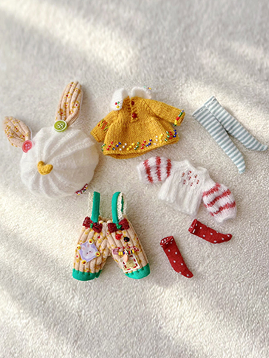 Bunny Ear Colorful Knit OB11 Outfit Flat Lay | ToastDoll