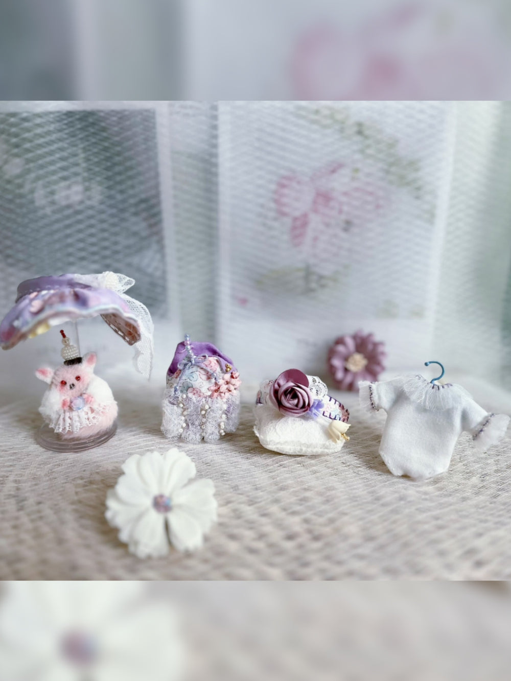 Lace Floral Pastel Beaded OB11 Medium-Purple Outfit Flat Lay | ToastDoll
