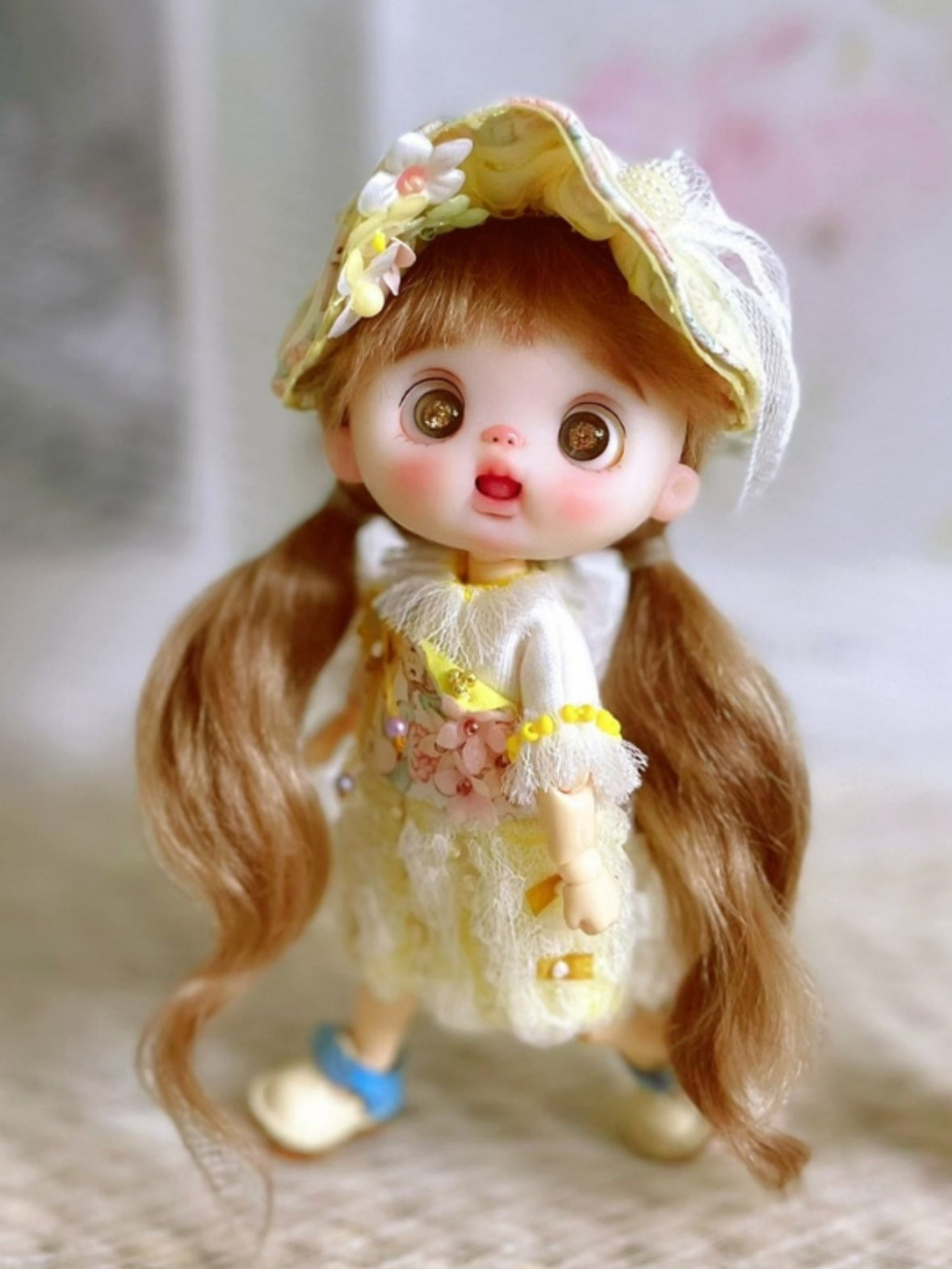 Lace Floral Pastel Beaded OB11 Yellow Outfit | ToastDoll