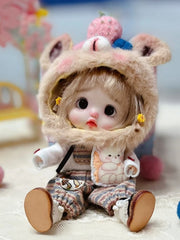 Plush Strawberry Bear Hat Baggy Pants OB11 Outfit | ToastDoll