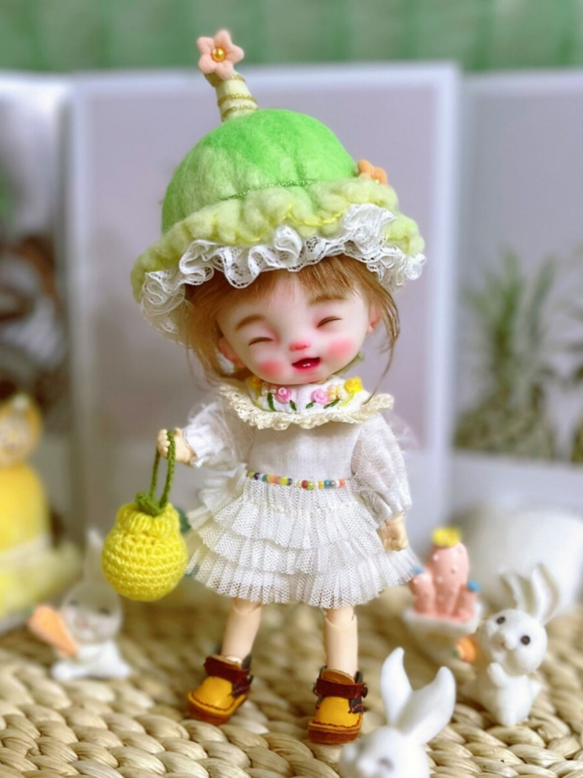 Candy Colored Knit Vest Dress OB11 Lawn-Green Outfit | ToastDoll