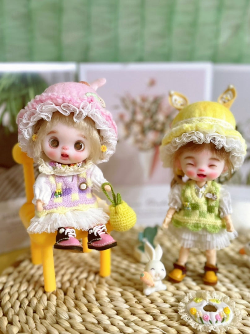 Candy Colored Knit Vest Dress OB11 Outfit On Doll Display | ToastDoll