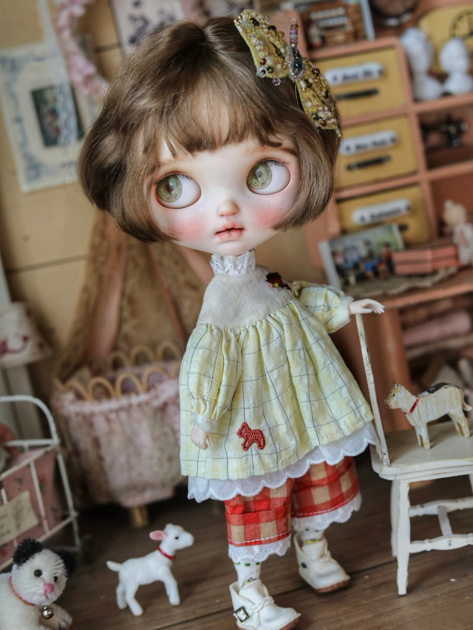 Yellow Butterfly Dragonfly Blythe BJD Set On Doll Display | ToastDoll