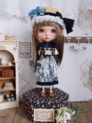 Pansy Embroidered Blythe BJD Set Front View | ToastDoll