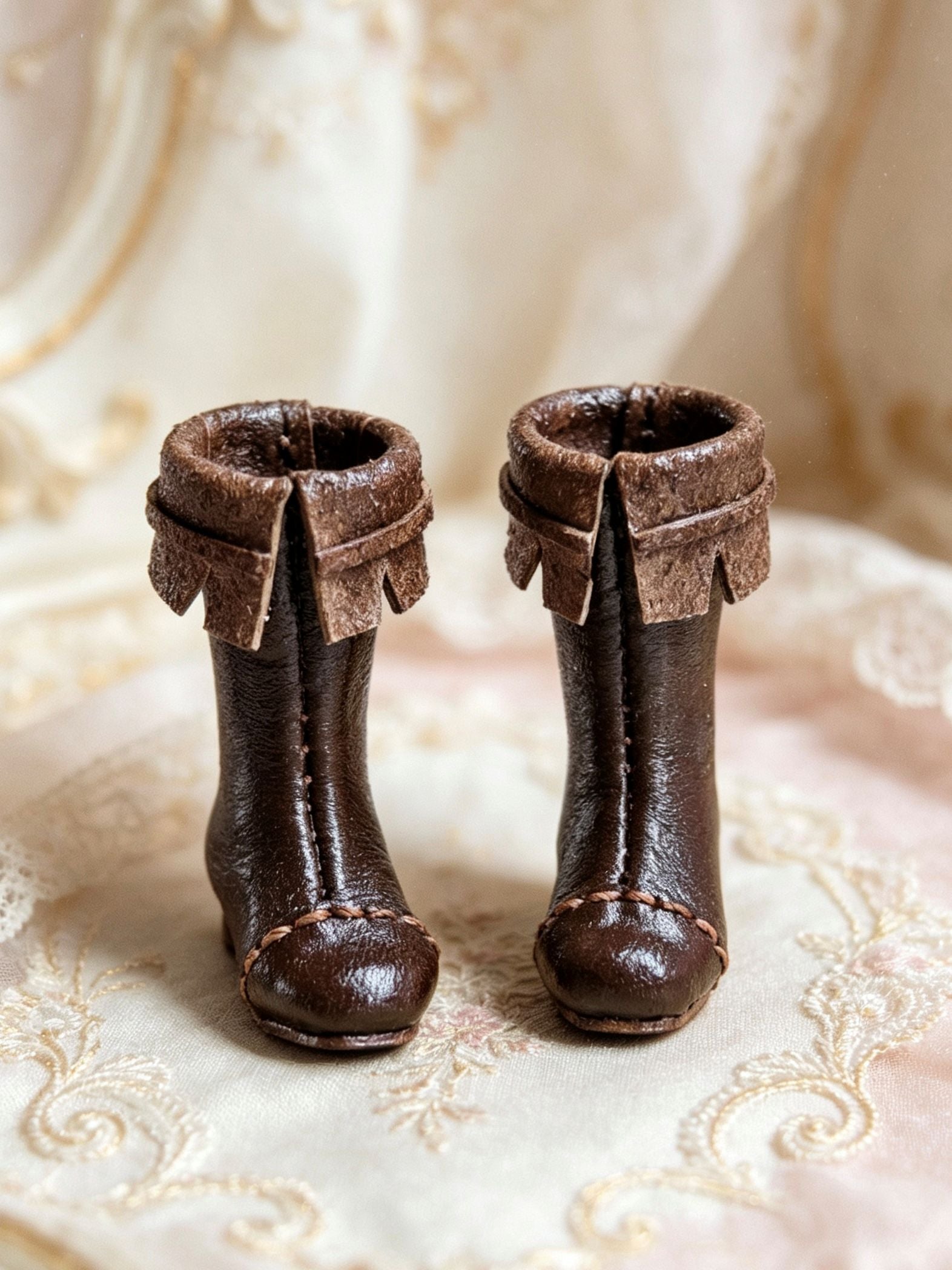 Fold Over Leather Blythe OB11 Boots - Handmade Doll Shoes - ToastDoll