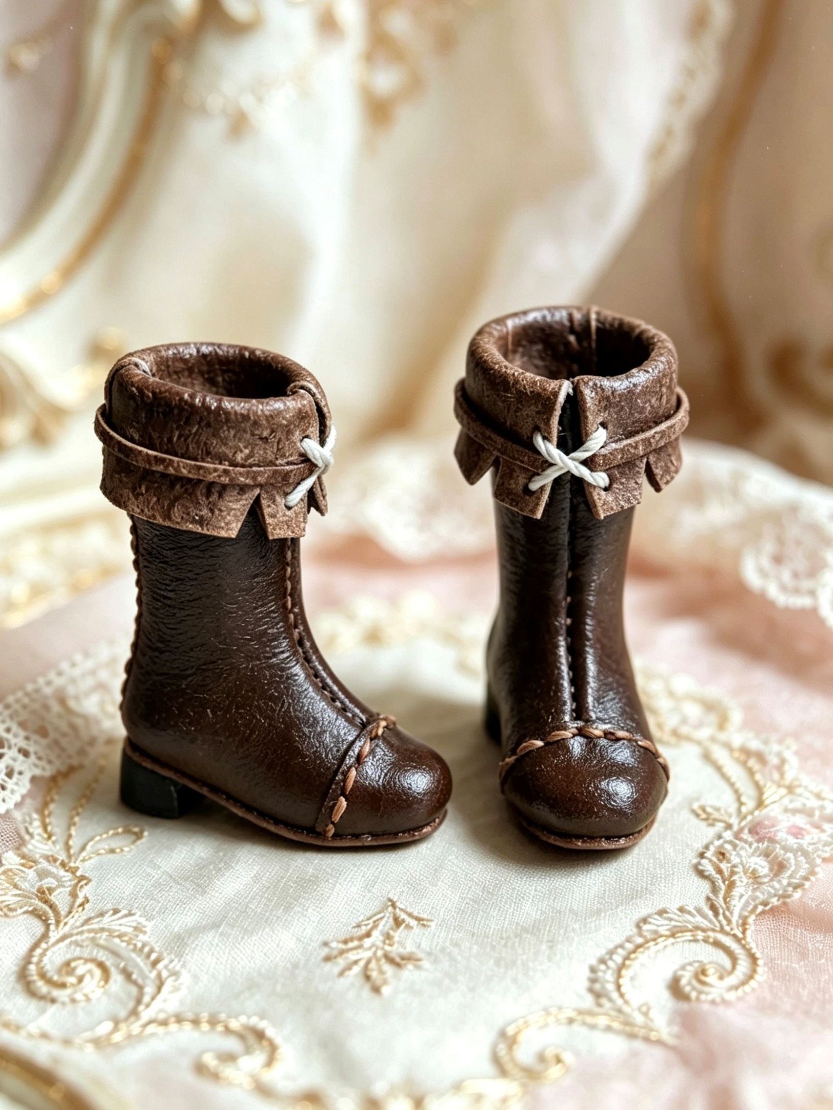 Fold Over Leather Blythe OB11 Boots - Handmade Doll Shoes - ToastDoll