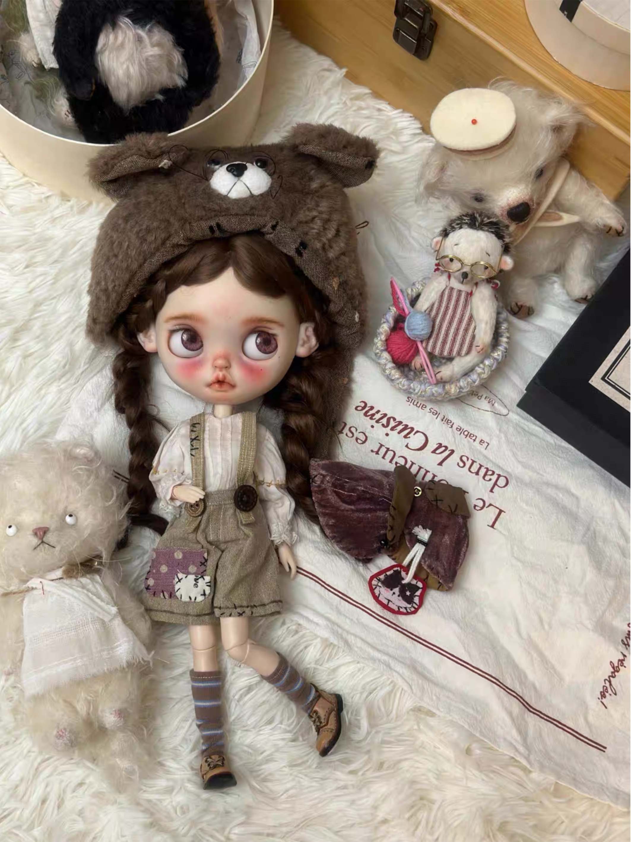 Handmade Outfit for Blythe/Pullip, Pastoral Style Suit‌ & Bear Hat