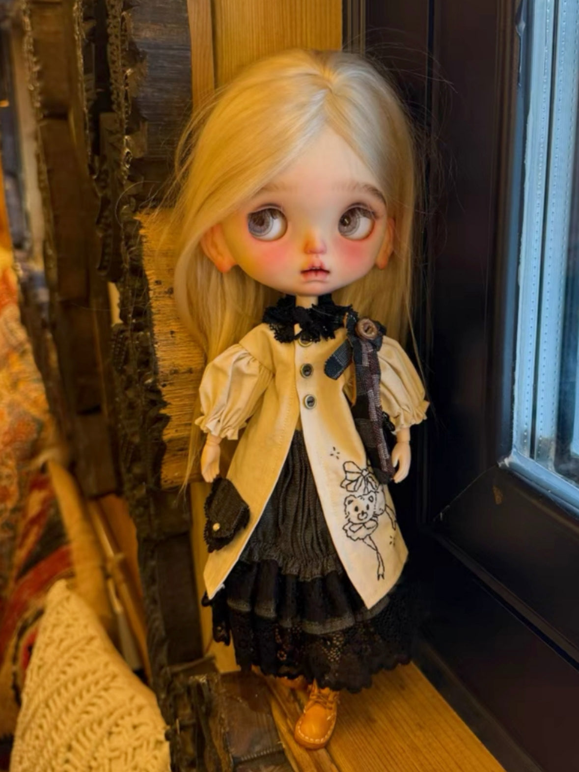 Classic Bear Print Blythe Outfit Front View | ToastDoll