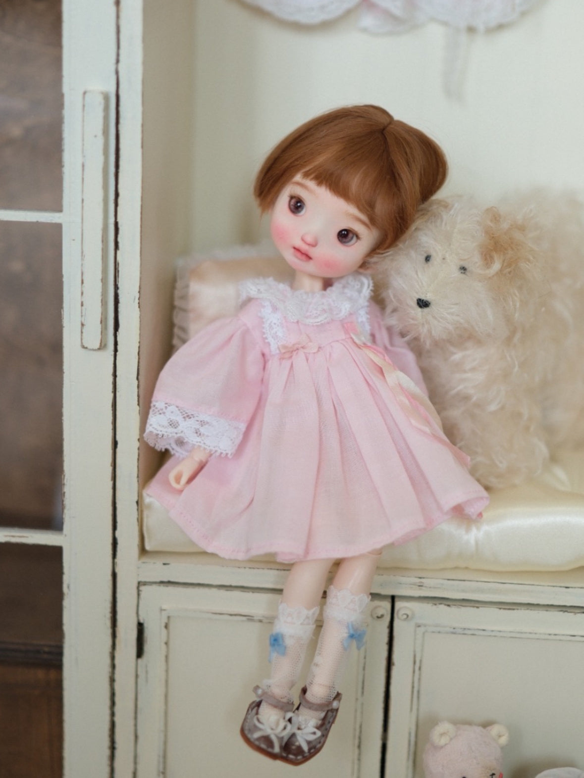 Pink Lolita Lace Blythe 1/6 BJD Dress  Front View | ToastDoll