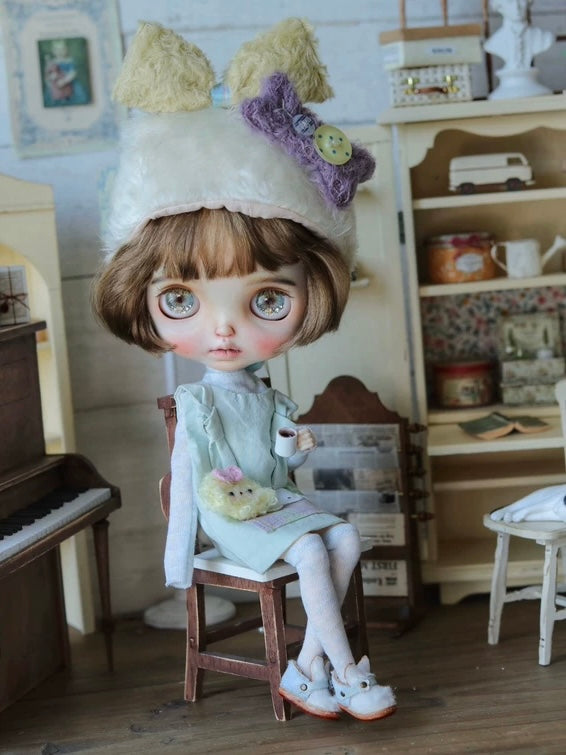Sweet Light Green Blythe Dress Set - Handmade Doll Clothes - ToastDoll