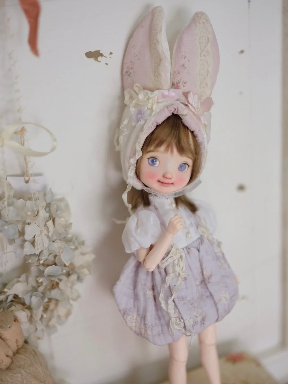 Purple Floral Bunny Blythe BJD Dress Set On Doll Display | ToastDoll