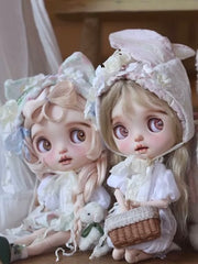 Floral Bunny Blythe BJD Dress Set On Doll Display  | ToastDoll