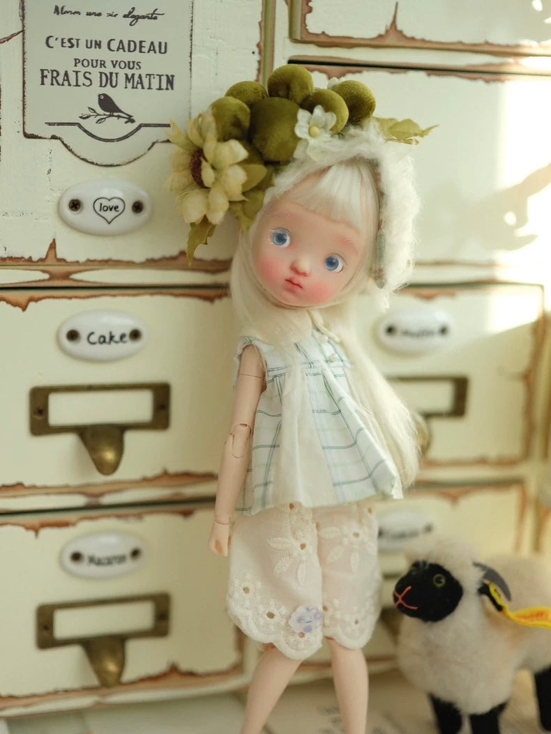 Green Floral BJD Dress - Handmade Doll Clothes - ToastDoll