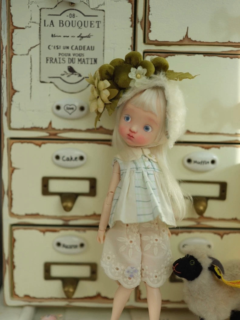 Green Floral BJD Dress - Handmade Doll Clothes - ToastDoll