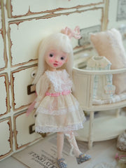 Beige Pink Lace Blythe BJD Dress - Handmade Doll Clothes - ToastDoll