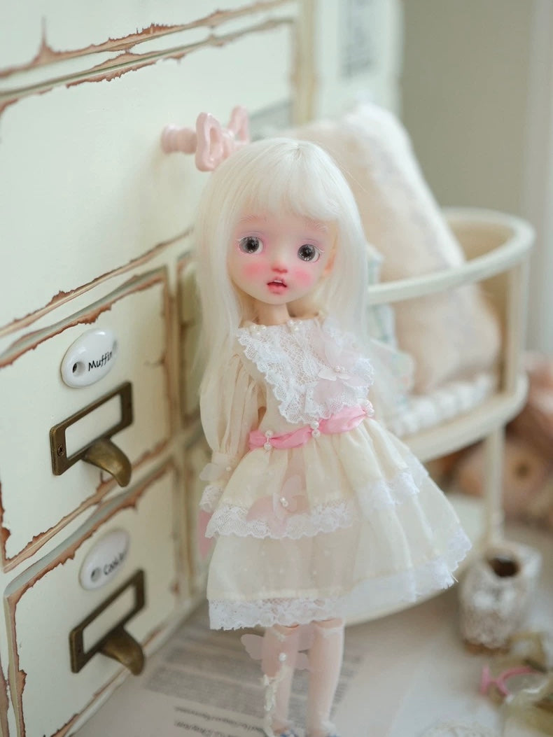 Beige Pink Lace Blythe BJD Dress - Handmade Doll Clothes - ToastDoll