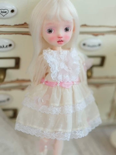 Beige Pink Lace Blythe BJD Dress - Handmade Doll Clothes - ToastDoll