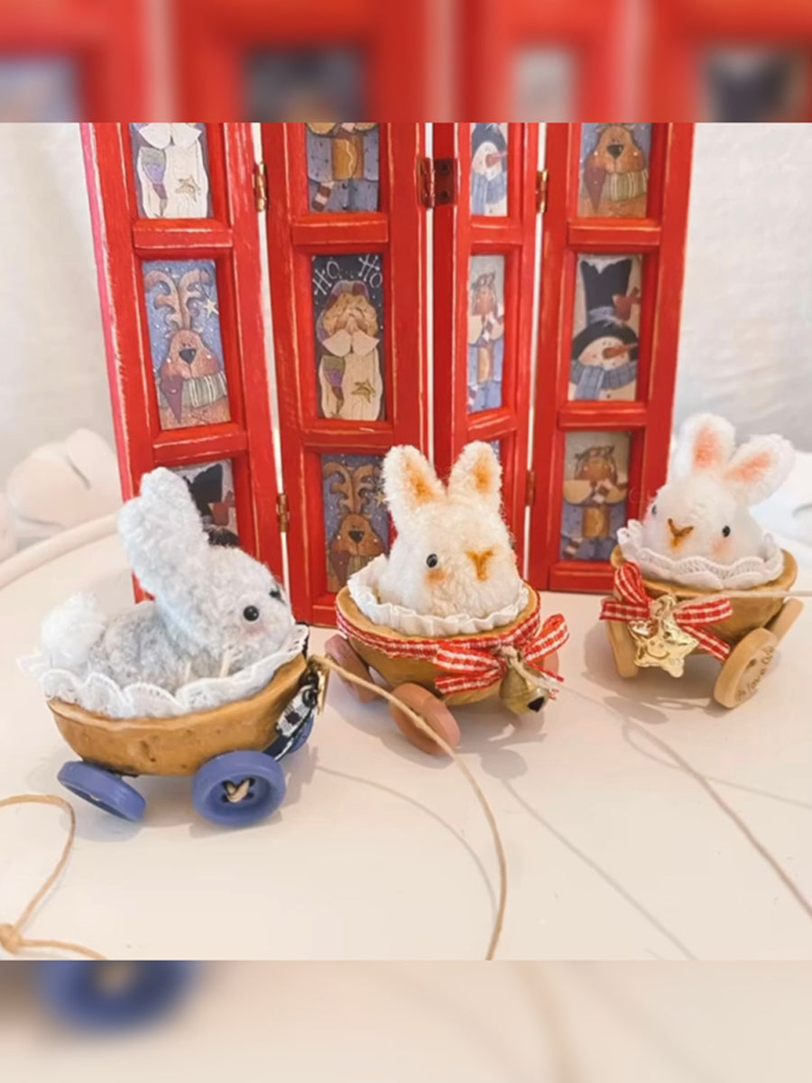 Handmade Doll Miniature Props for BJD/Blythe,  Bunny with Walnut Shell Car