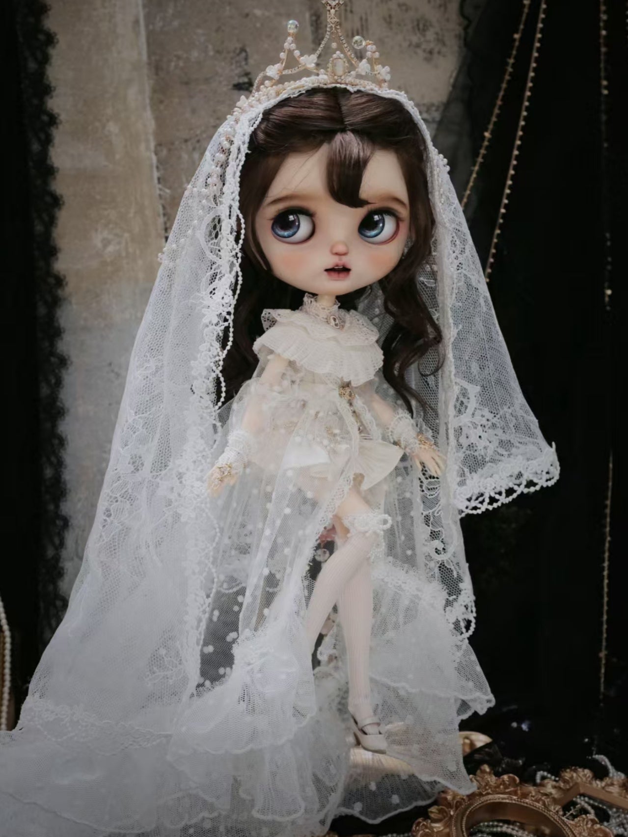 Handmade Outfit for Blythe/Pullip/Obitsu,Antique-Style Lace Tea Dress Set