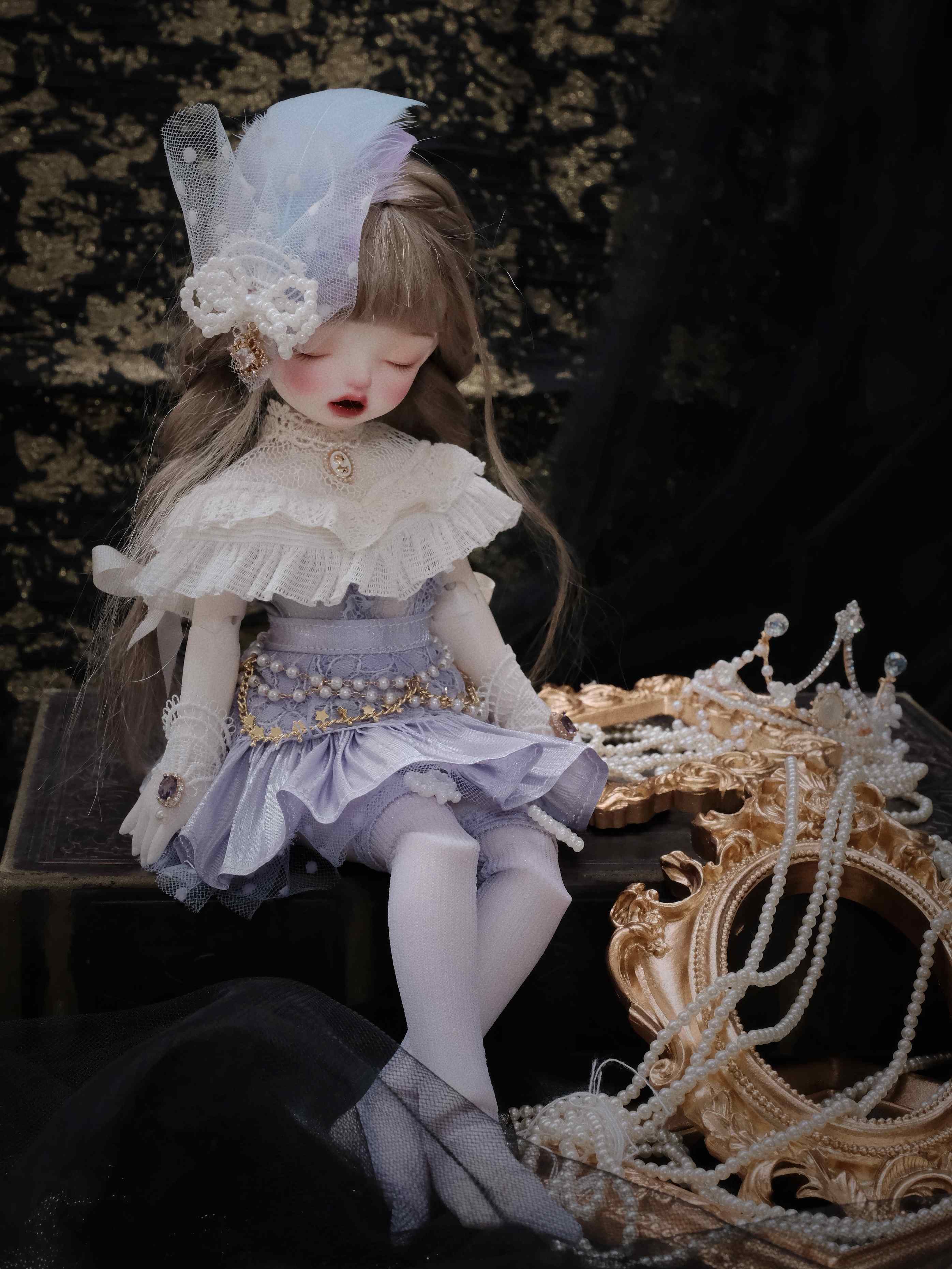 Handmade Outfit for BJD, Antique-Style Lace Tea Dress Set