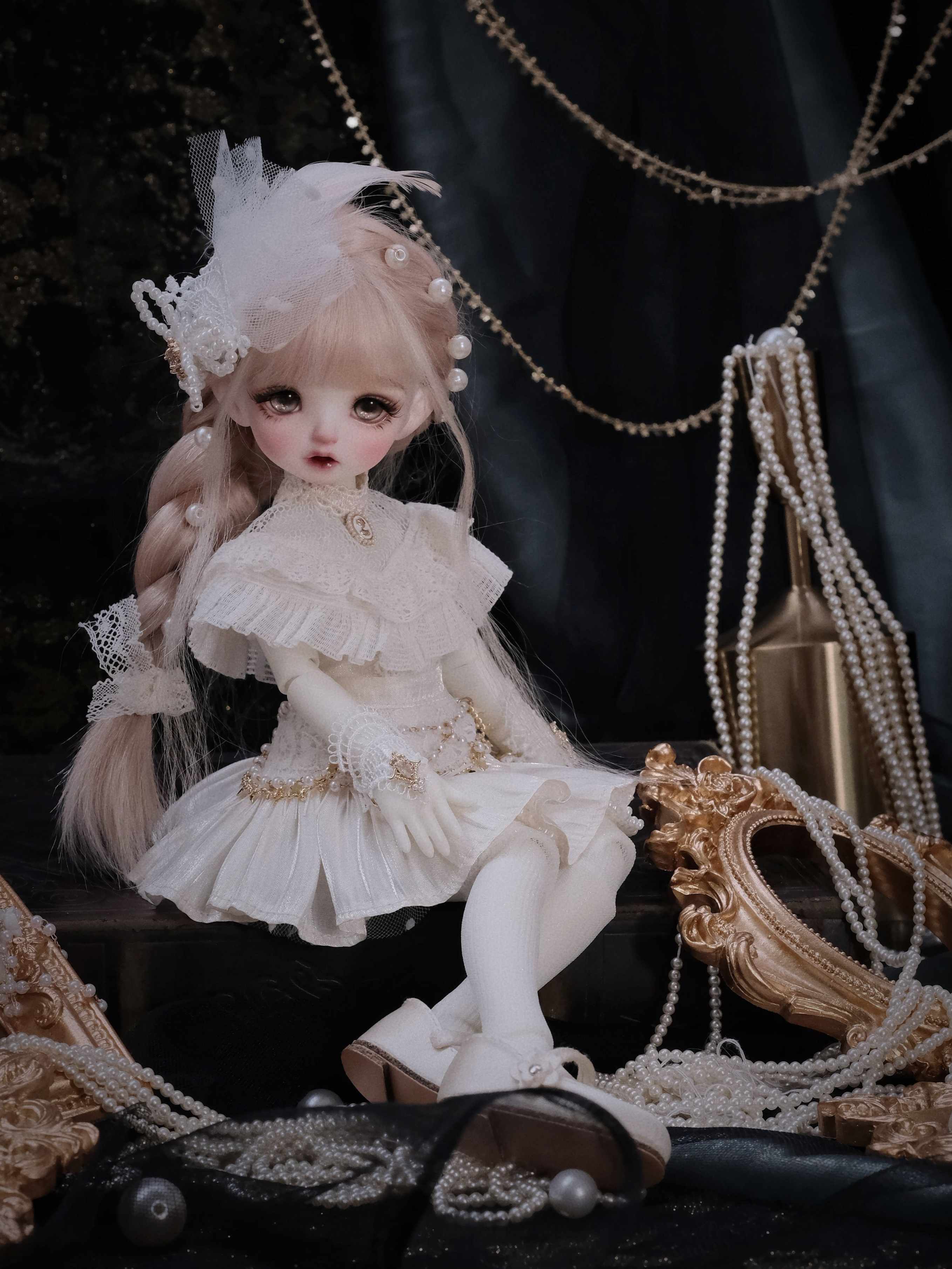 Handmade Outfit for BJD, Antique-Style Lace Tea Dress Set