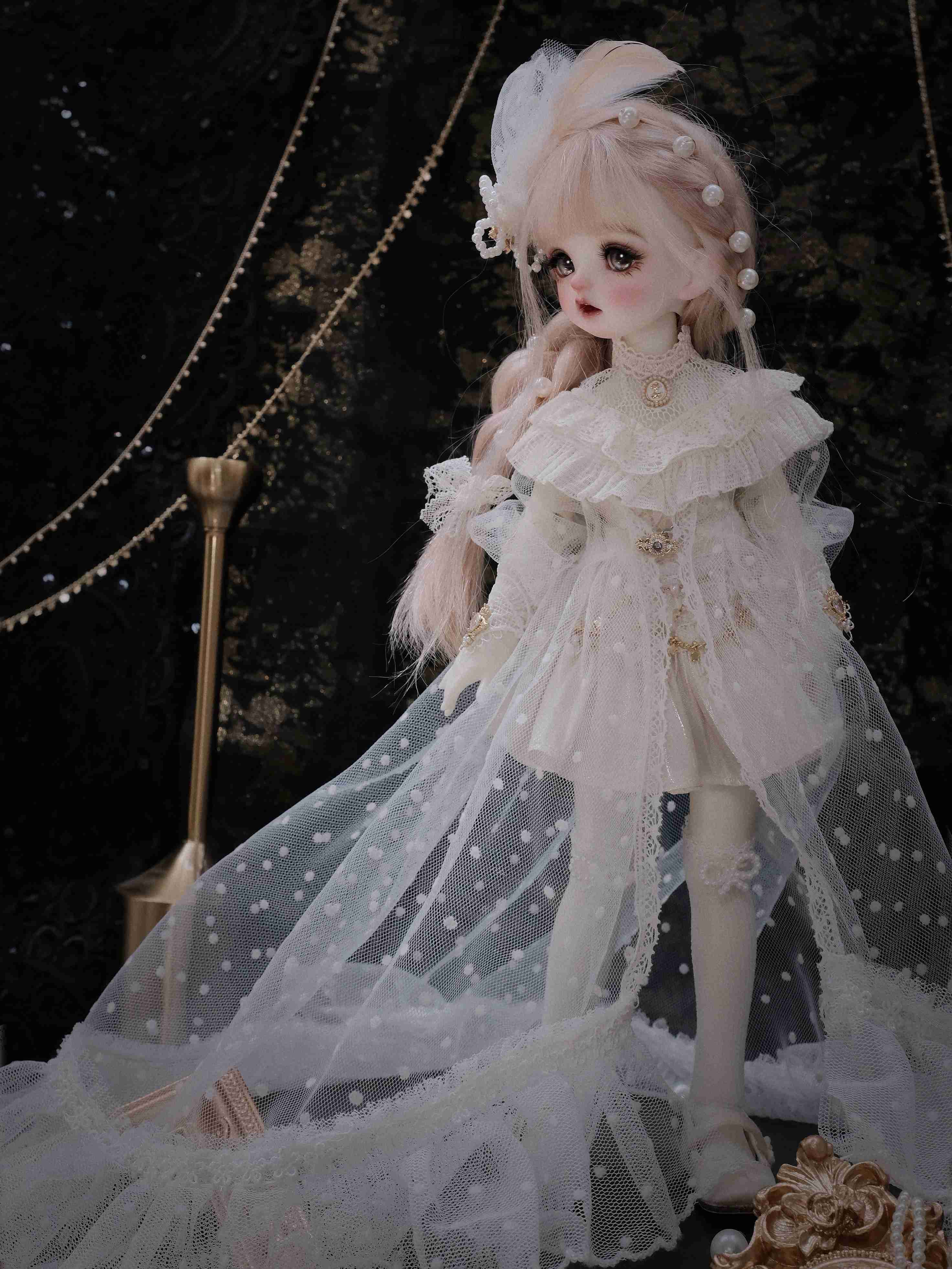 Handmade Outfit for BJD, Antique-Style Lace Tea Dress Set