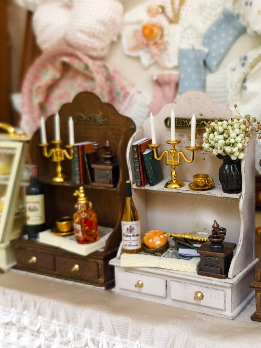 1/6 1/12 Scale Miniature Dollhouse Display Shelf with Mini Trinkets