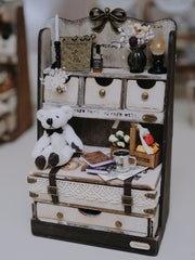 1/6 1/12 Scale Miniature Dollhouse Multi-Drawer Curiosity Cabinet with Assorted Trinkets