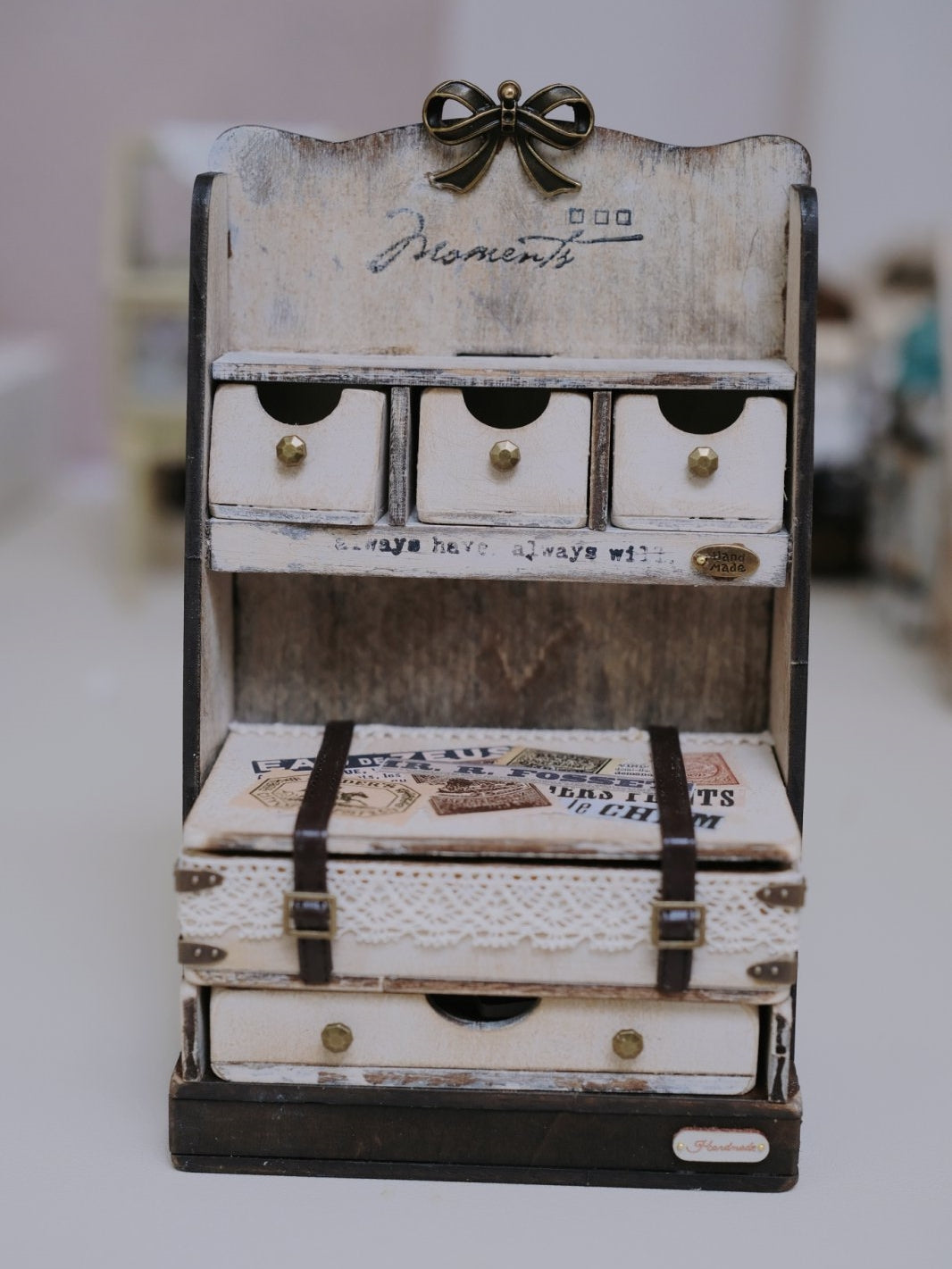1/6 1/12 Scale Miniature Dollhouse Multi-Drawer Curiosity Cabinet with Assorted Trinkets