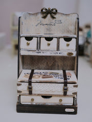 1/6 1/12 Scale Miniature Dollhouse Multi-Drawer Curiosity Cabinet with Assorted Trinkets