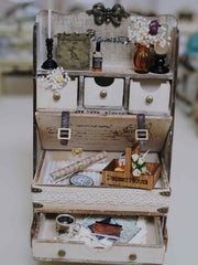 1/6 1/12 Scale Miniature Dollhouse Multi-Drawer Curiosity Cabinet with Assorted Trinkets