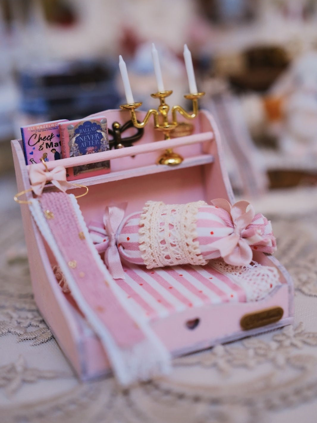 1/6 1/12 Scale Miniature Doll Bed with Plushie & Accessories