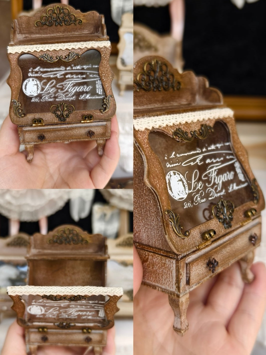 1/6 1/12 Scale Miniature Dollhouse Coffee Display Cabinet with Glass Door