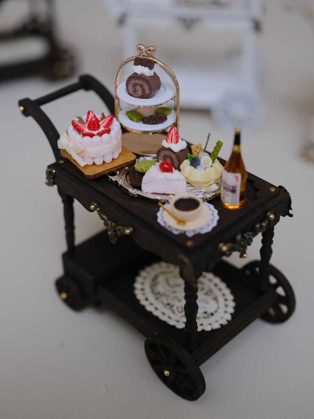 1/6 1/12 Scale Miniature Dollhouse Fully-Stocked Antique Dessert Trolley